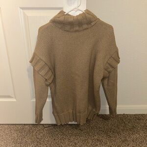 brown turtle neck ruffle sweater